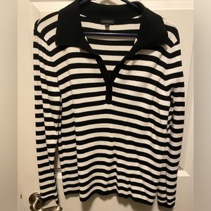 Talbots Knit Polo in Black/White Stripe